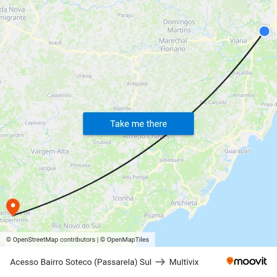 Acesso Bairro Soteco (Passarela) Sul to Multivix map