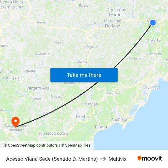 Acesso Viana-Sede (Sentido D. Martins) to Multivix map