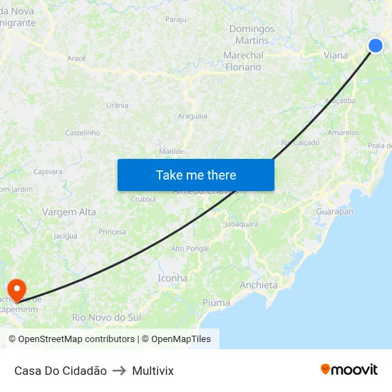 Casa Do Cidadão to Multivix map
