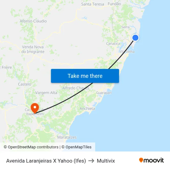Avenida Laranjeiras X Yahoo (Ifes) to Multivix map