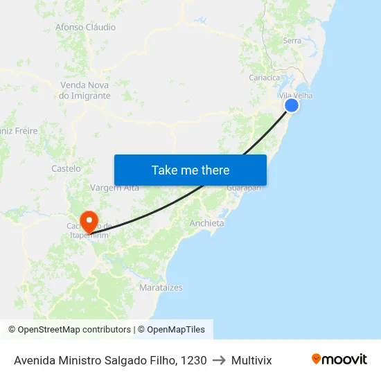 Avenida Ministro Salgado Filho, 1230 to Multivix map