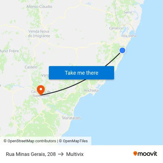 Rua Minas Gerais, 208 to Multivix map