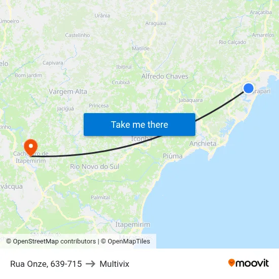 Rua Onze, 639-715 to Multivix map