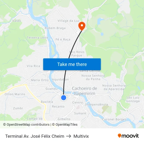 Terminal Av. José Félix Cheim to Multivix map