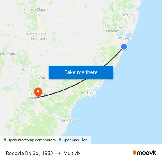 Rodovia Do Sol, 1953 to Multivix map
