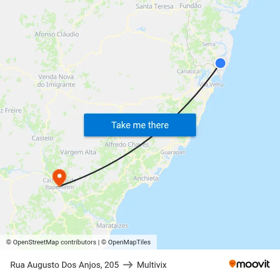 Rua Augusto Dos Anjos, 205 to Multivix map