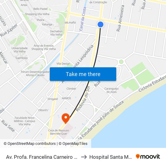 Av. Profa. Francelina Carneiro Setúbal to Hospital Santa Mônica map