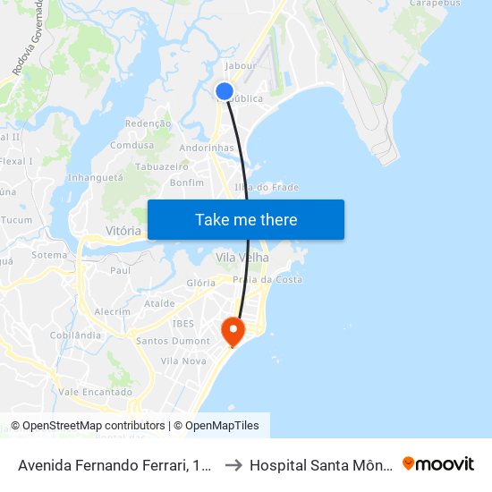 Avenida Fernando Ferrari, 1166 to Hospital Santa Mônica map