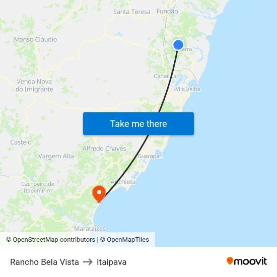 Rancho Bela Vista to Itaipava map