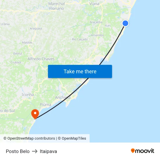 Posto Belo to Itaipava map