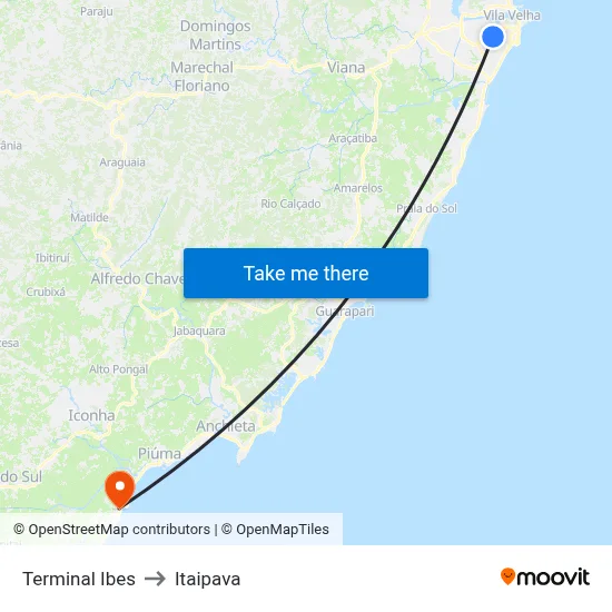 Terminal Ibes to Itaipava map
