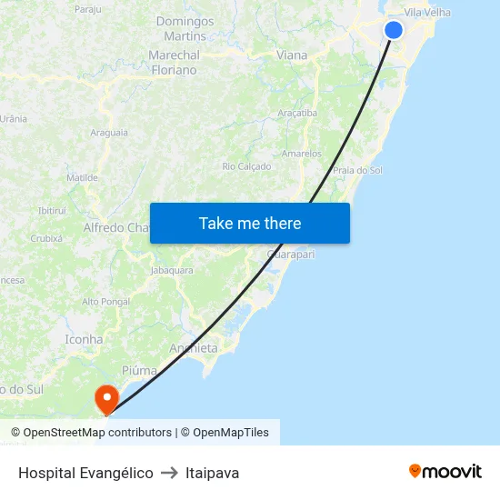 Hospital Evangélico to Itaipava map