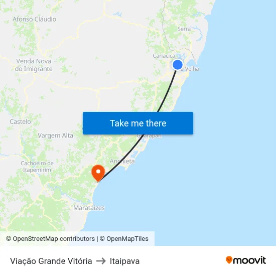Viação Grande Vitória to Itaipava map
