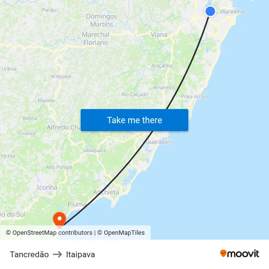 Tancredão to Itaipava map