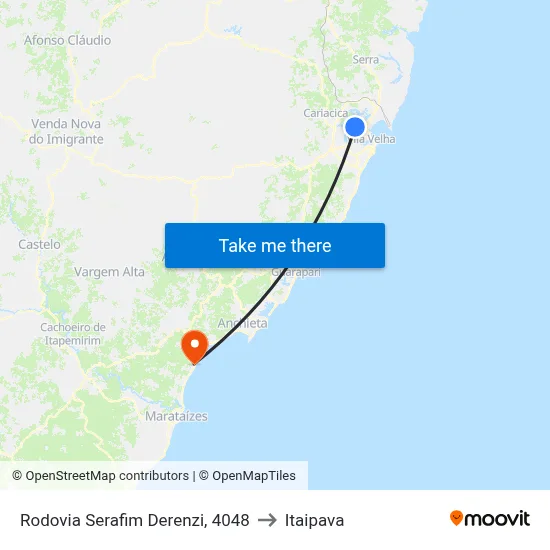 Rodovia Serafim Derenzi, 4048 to Itaipava map
