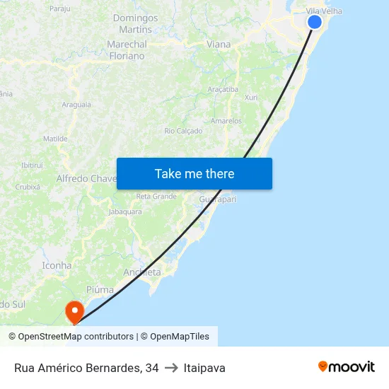 Rua Américo Bernardes, 34 to Itaipava map