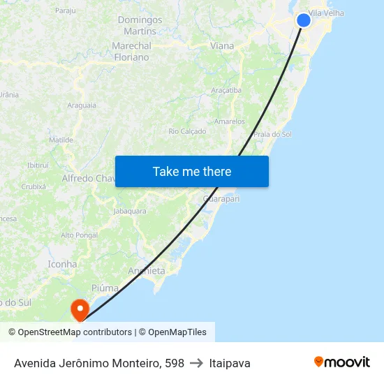 Avenida Jerônimo Monteiro, 598 to Itaipava map