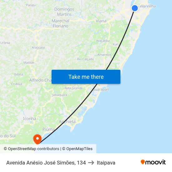 Avenida Anésio José Simões, 134 to Itaipava map