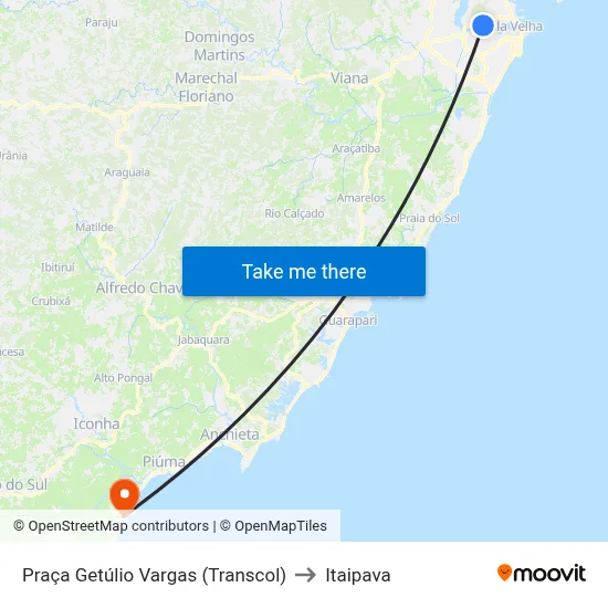 Praça Getúlio Vargas (Transcol) to Itaipava map