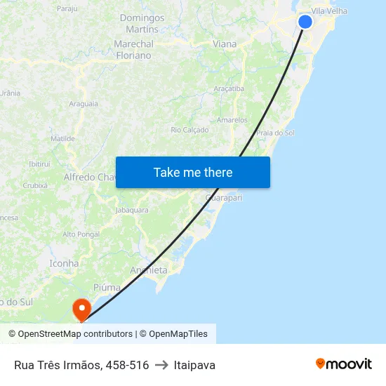 Rua Três Irmãos, 458-516 to Itaipava map