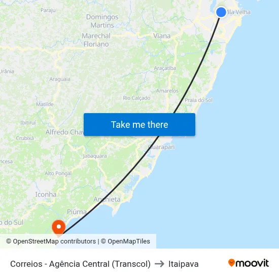 Correios - Agência Central (Transcol) to Itaipava map