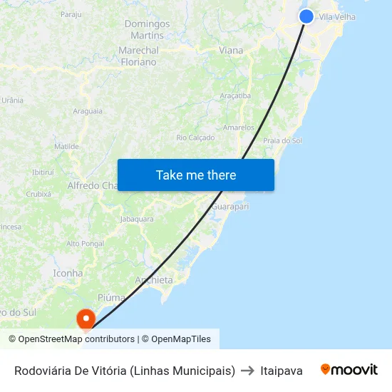 Rodoviária De Vitória (Linhas Municipais) to Itaipava map