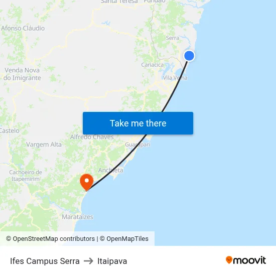 Ifes Campus Serra to Itaipava map