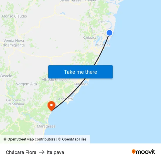 Chácara Flora to Itaipava map