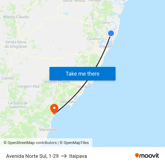 Avenida Norte Sul, 1-29 to Itaipava map