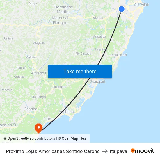 Próximo Lojas Americanas Sentido Carone to Itaipava map