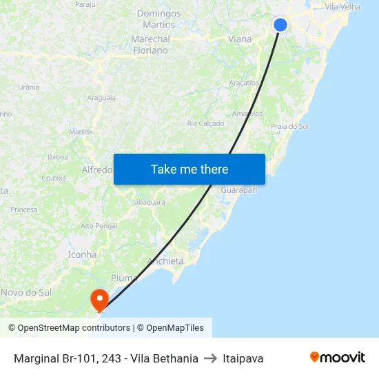 Marginal Br-101, 243 - Vila Bethania to Itaipava map