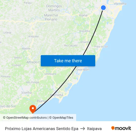 Próximo Lojas Americanas Sentido Epa to Itaipava map