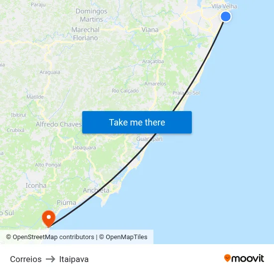 Correios to Itaipava map