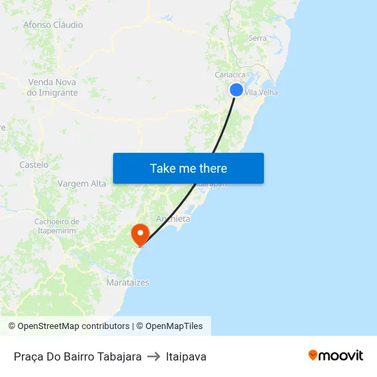 Praça Do Bairro Tabajara to Itaipava map