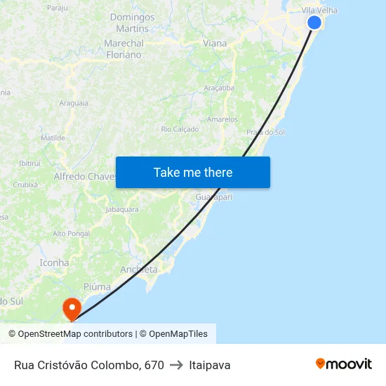 Rua Cristóvão Colombo, 670 to Itaipava map