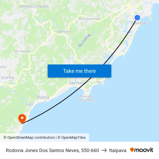 Rodovia Jones Dos Santos Neves, 550-660 to Itaipava map