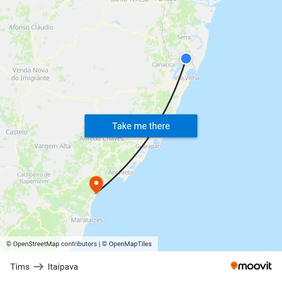 Tims to Itaipava map