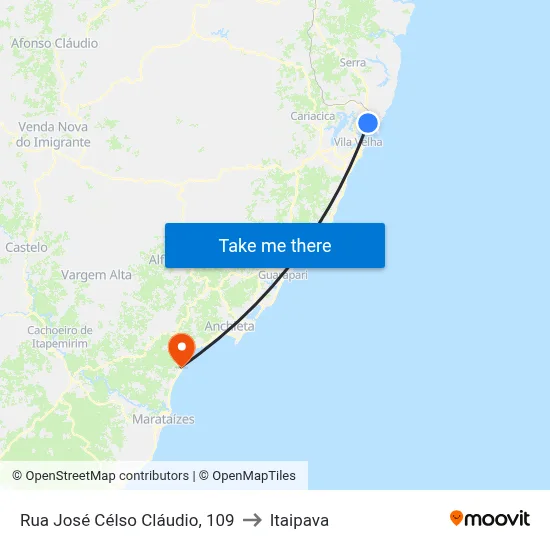 Rua José Célso Cláudio, 109 to Itaipava map