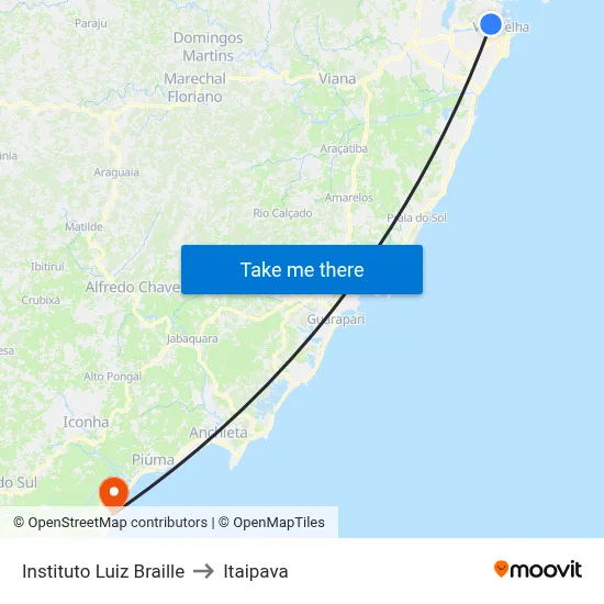 Instituto Luiz Braille to Itaipava map