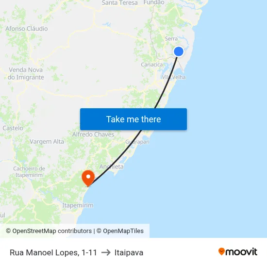 Rua Manoel Lopes, 1-11 to Itaipava map