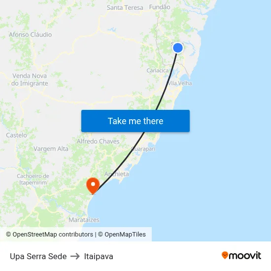 Upa Serra Sede to Itaipava map