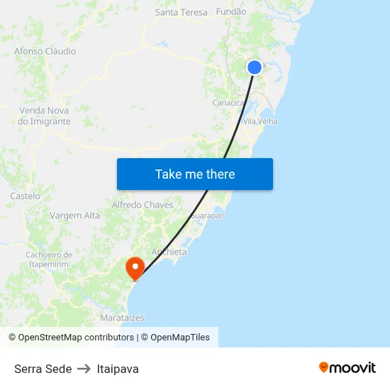 Serra Sede to Itaipava map