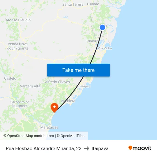 Rua Elesbão Alexandre Miranda, 23 to Itaipava map