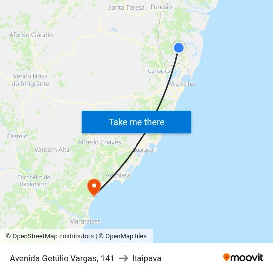 Avenida Getúlio Vargas, 141 to Itaipava map