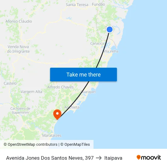 Avenida Jones Dos Santos Neves, 397 to Itaipava map