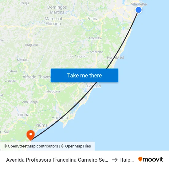 Avenida Professora Francelina Carneiro Setúbal, 296 to Itaipava map