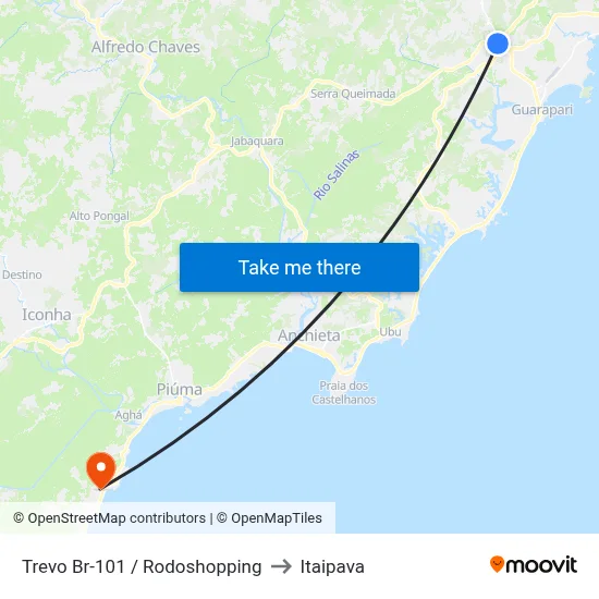 Trevo Br-101 / Rodoshopping to Itaipava map