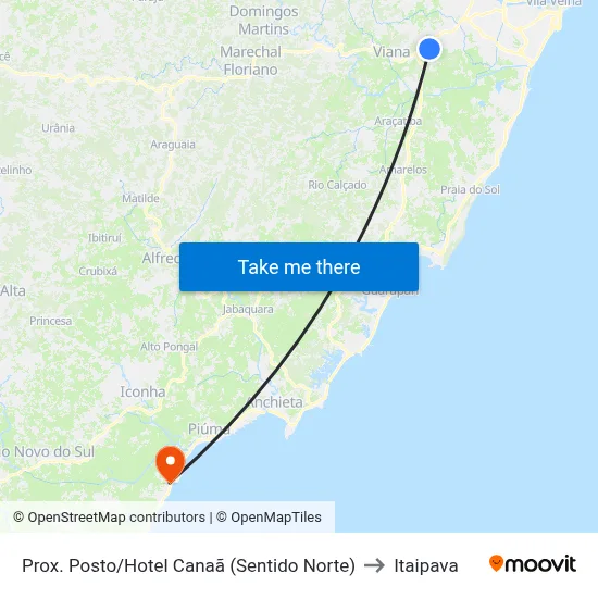 Prox. Posto/Hotel Canaã (Sentido Norte) to Itaipava map