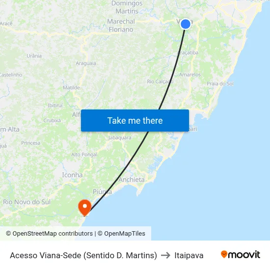 Acesso Viana-Sede (Sentido D. Martins) to Itaipava map