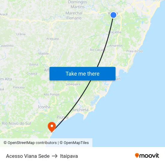 Acesso Viana Sede to Itaipava map